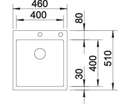 Technische Zeichnung einer Spüle mit Maßangaben