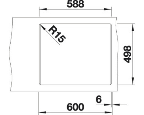 Technische Zeichnung eines Spülbeckens mit Maßen