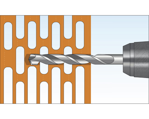 Ein Bohrer bohrt durch eine Lochplatte.