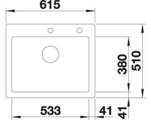 Zeichnung einer Küchenspüle mit Maßangaben.