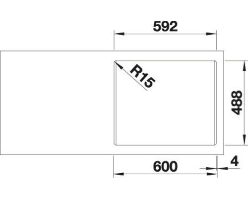 Technische Zeichnung einer Spüle mit Maßangaben