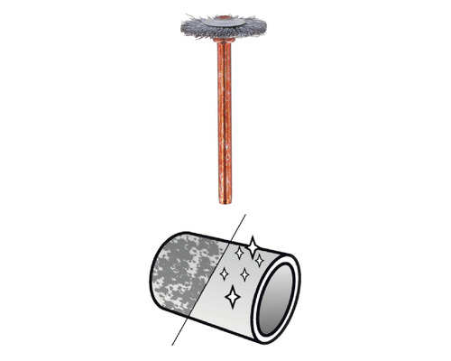 Drahtbürstenaufsatz für Bohrmaschine und Rohrillustration für die Metallreinigung