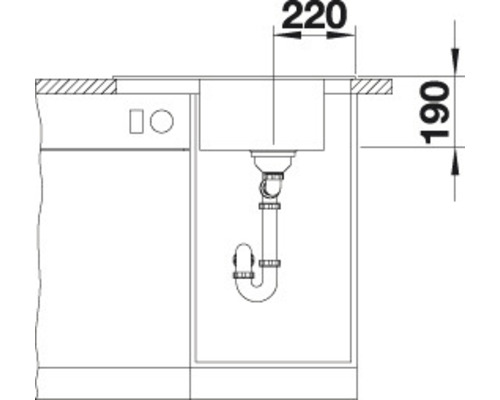 Technische Zeichnung eines Spülbeckens mit Maßangaben 220 und 190.