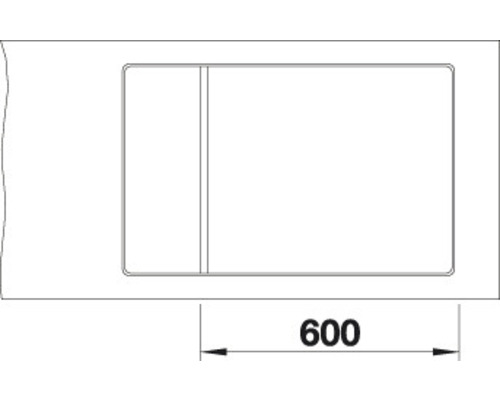 Zeichnung eines Spülbeckens mit einer Breite von 600 Millimetern.
