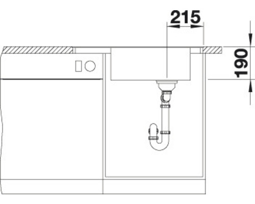 Technische Zeichnung einer Küchenspüle mit Maßangaben.
