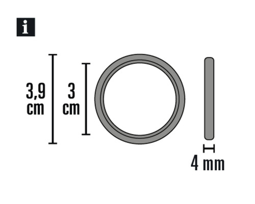 Technische Zeichnung eines Rings mit den Maßen 3,9 Zentimeter Außendurchmesser, 3 Zentimeter Innendurchmesser und 4 Millimeter Dicke