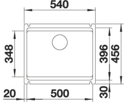 Technische Zeichnung einer Spüle mit Maßangaben