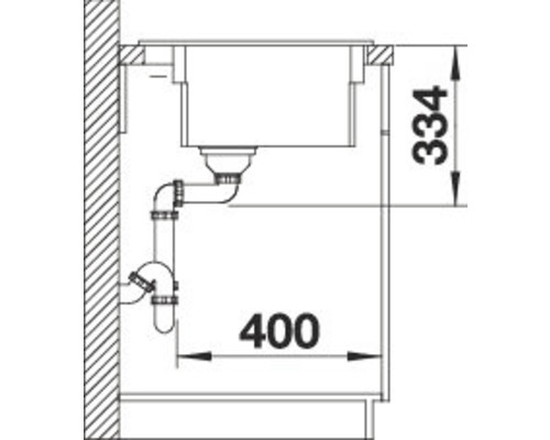 Technische Zeichnung eines Spülbeckens mit Maßen 334 und 400.