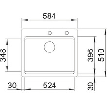 Maßzeichnung einer Spüle mit eingezeichneten Maßen in Millimeter