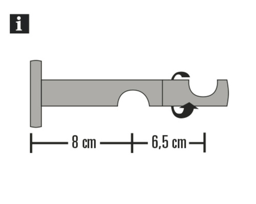 Technische Zeichnung einer Gardinenstangenhalterung mit Maßangaben