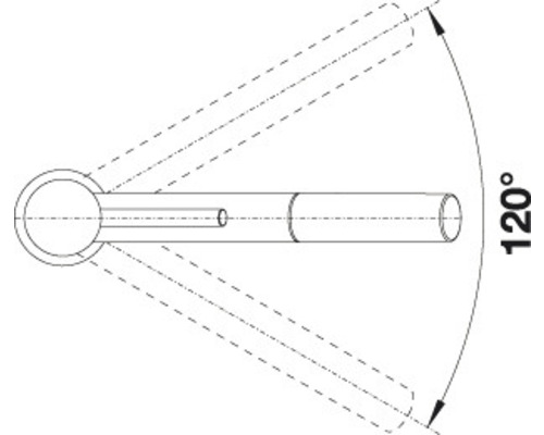Diagramm einer Armatur mit einem Schwenkbereich von 120 Grad