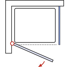 Illustration einer Dusche mit Drehtür, die nach außen geöffnet wird