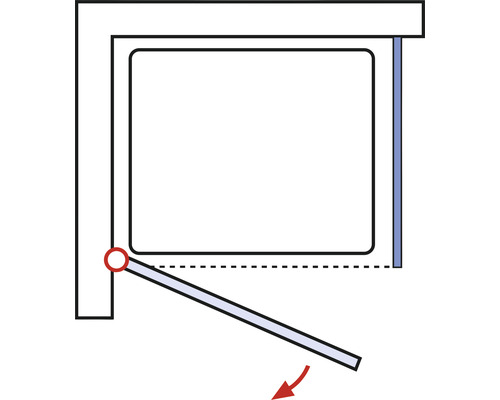 Diagramm einer schwenkbaren Badewannenwand