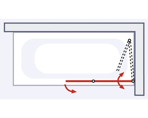 Illustration einer Badewannenabtrennung mit Schwenkfunktion