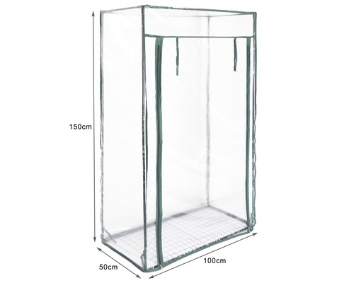 Gewächshaus mit den Maßen 150 x 100 x 50 cm.