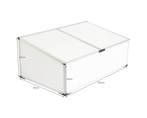 Frühbeet mit Aluminiumrahmen und Abdeckung mit Abmessungen