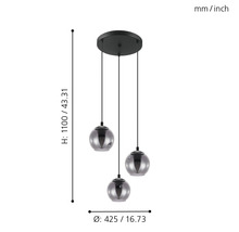 Pendelleuchte Metall-Glas 3-flammig HxØ 1100x425 mm Ariscani schwarz/transparent Glas bedampft-thumb-4