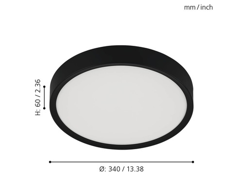 Runde Deckenleuchte mit den Maßen 340 mal 60 Millimeter