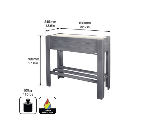 Hochbeet aus Holz mit den Massen 830 mal 345 mal 700 Millimeter