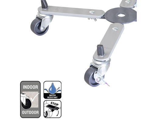 Rollbrett mit drei Rädern und zugehörigen Symbolen
