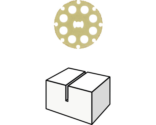 Scheibenförmiger Fräser und Holzkasten mit Schlitz