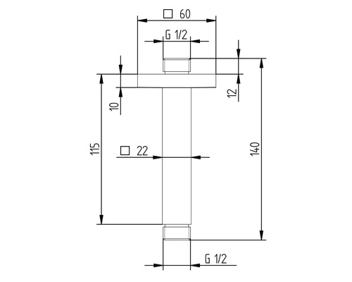 Technische Zeichnung eines Siphons mit Maßangaben