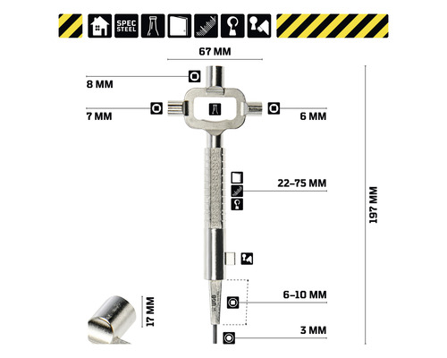 Mehrschlüssel mit Größenangaben