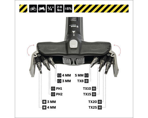 Drehmomentschlüssel mit verschiedenen Bits für Fahrräder und Motorräder