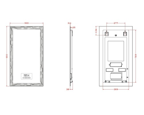 Technische Zeichnung eines Spiegels mit Maßangaben