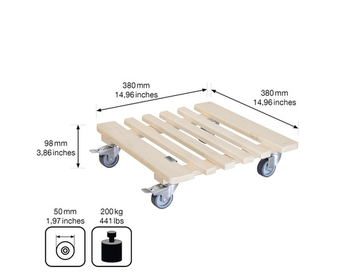 Rollbrett aus Holz mit Abmessungen