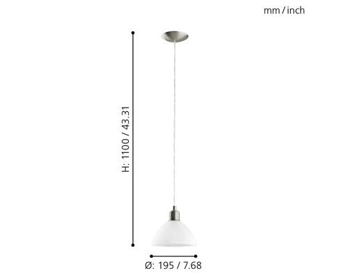 Pendelleuchte mit Maßen für Höhe und Durchmesser