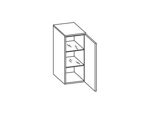 Illustration eines Hängeschranks mit Regalböden und offener Tür