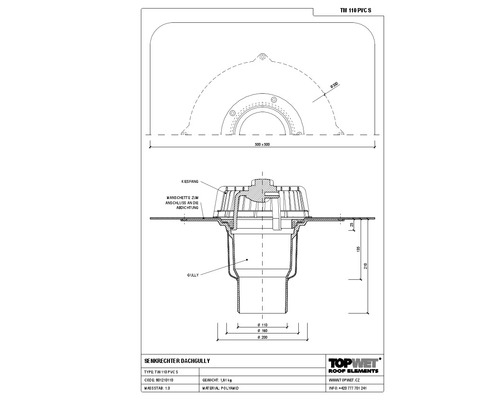TopWet Dachgully senkrecht mit integrierter PVC Kunststoffdichtungsbahn DN 110 mm