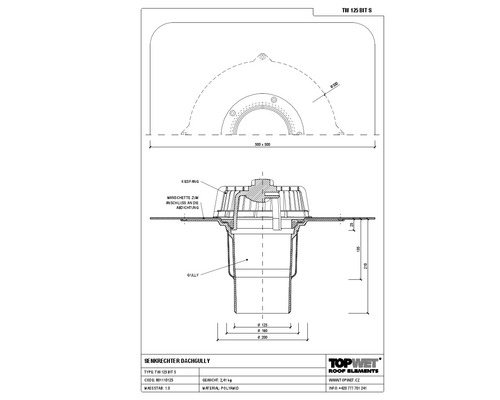 TopWet Dachgully senkrecht mit integrierter Bitumen-Manschette DN 125 mm