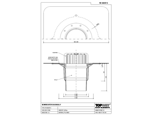 TopWet Dachgully senkrecht mit integrierter Bitumen-Manschette DN 160 mm