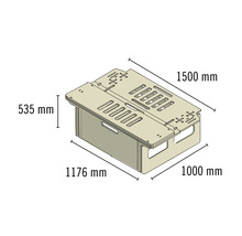 Darstellung einer Holzkiste mit den Maßen 1500 mm, 535 mm, 1176 mm und 1000 mm.