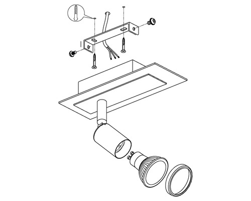 Explosionszeichnung einer Deckenleuchte mit Montagezubehör