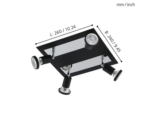 Deckenleuchte mit vier Strahlern