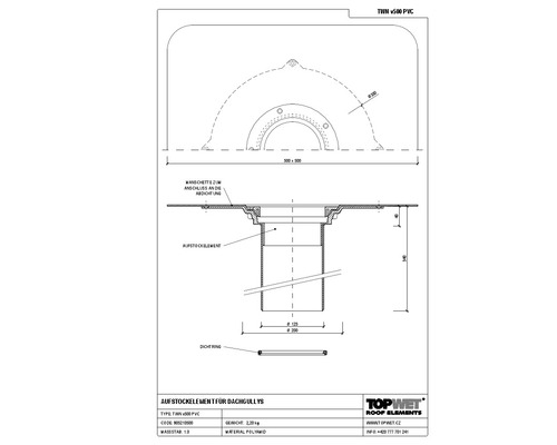 TopWet Aufstockelement für Dachgullys mit integrierter PVC-Manschette NW 125 mm H = 540 mm