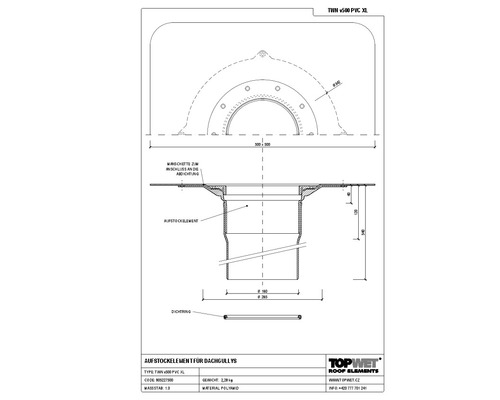 TopWet Aufstockelement für Dachgullys mit integrierter PVC-Manschette NW 160 mm H = 540 mm
