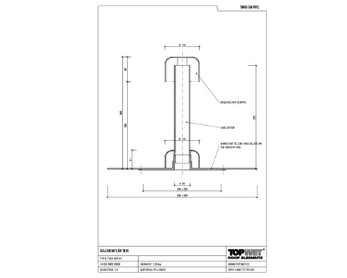 TopWet Dachentlüfter mit integrierter PVC-Manschette NW 50 mm H = 300 mm