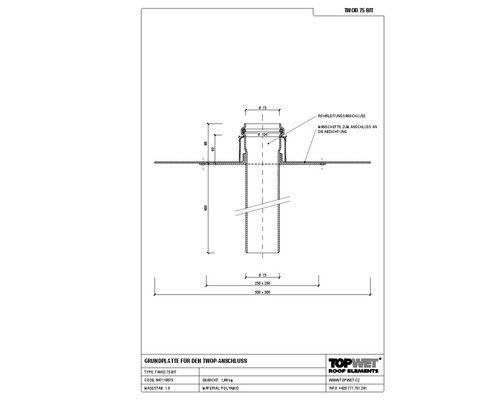 TopWet Dampfsperre-Durchführung mit integrierter Bitumen-Manschette NW 75 mm H = 200+97 mm