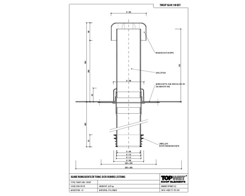 TopWet Saniernugsentlüftung mit integrierter Bitumen-Manschette NW 110 mm H= 200+332 mm