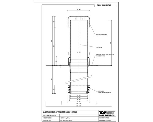 TopWet Sanierungsentlüftung mit integrierter PVC-Manschette NW 125 mm H = 200+332 mm