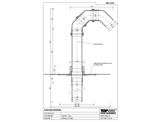 TopWet Kabeldurchführung mit integrierter PVC-Manschette NW 75 mm H = 200+523 mm
