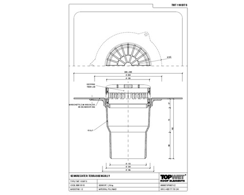 TopWet Terrassengully mit integrierter Bitumen-Manschette NW 110 mm H = 182 mm
