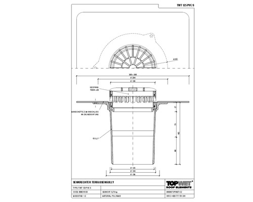 TopWet Terrassengully mit integrierte PVC-Manschette NW 125 mm H = 182 mm