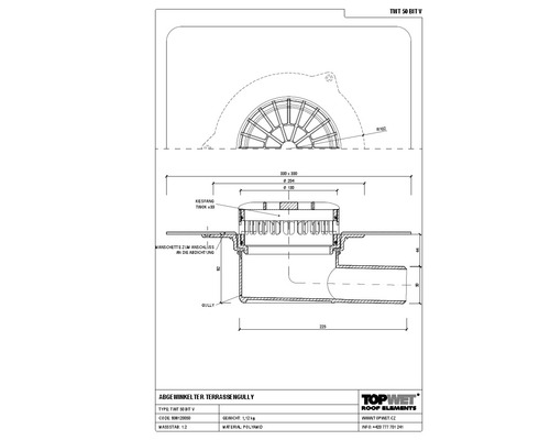 TopWet Terrassengully mm Horizontal mit integrierter Bitumen-Manschette NW 50 mm H = 94 mm