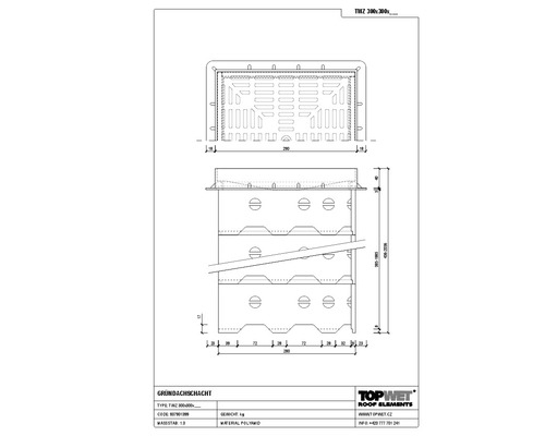 TopWet Kontrollschacht für Gründach mit begehbares Kunststoffgitter 300 mm x 300 mm x 130 mm