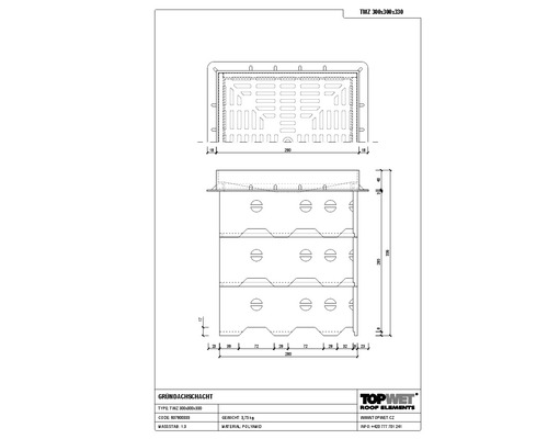 TopWet Kontrollschacht für Gründach mit begehbares Kunststoffgitter 300 mm x 300 mm x 1230 mm